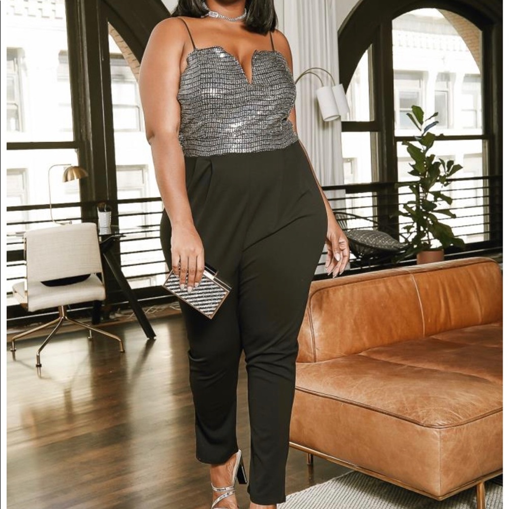 Metallic V Slit Jumpsuit